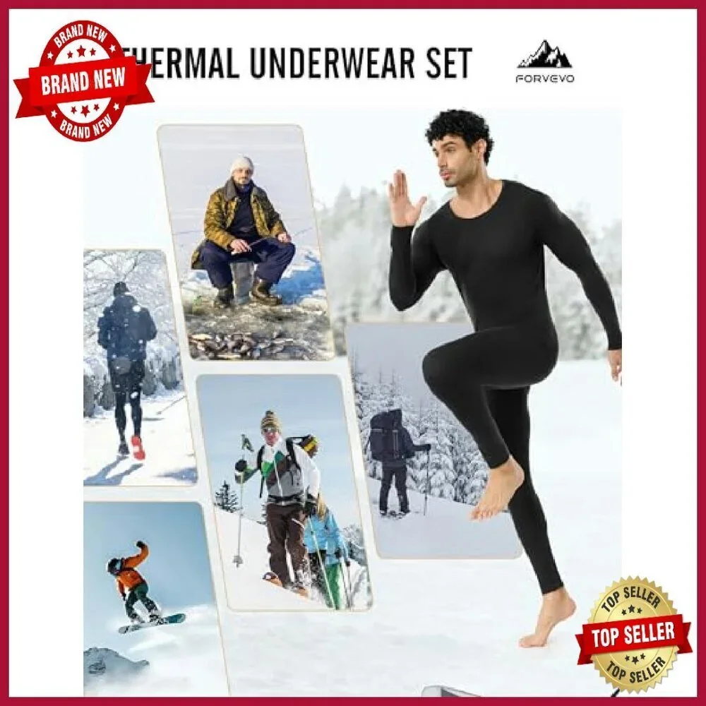 Men's Merino Wool Base Layer Set - Thermal Top & Bottom - Winter Activewear